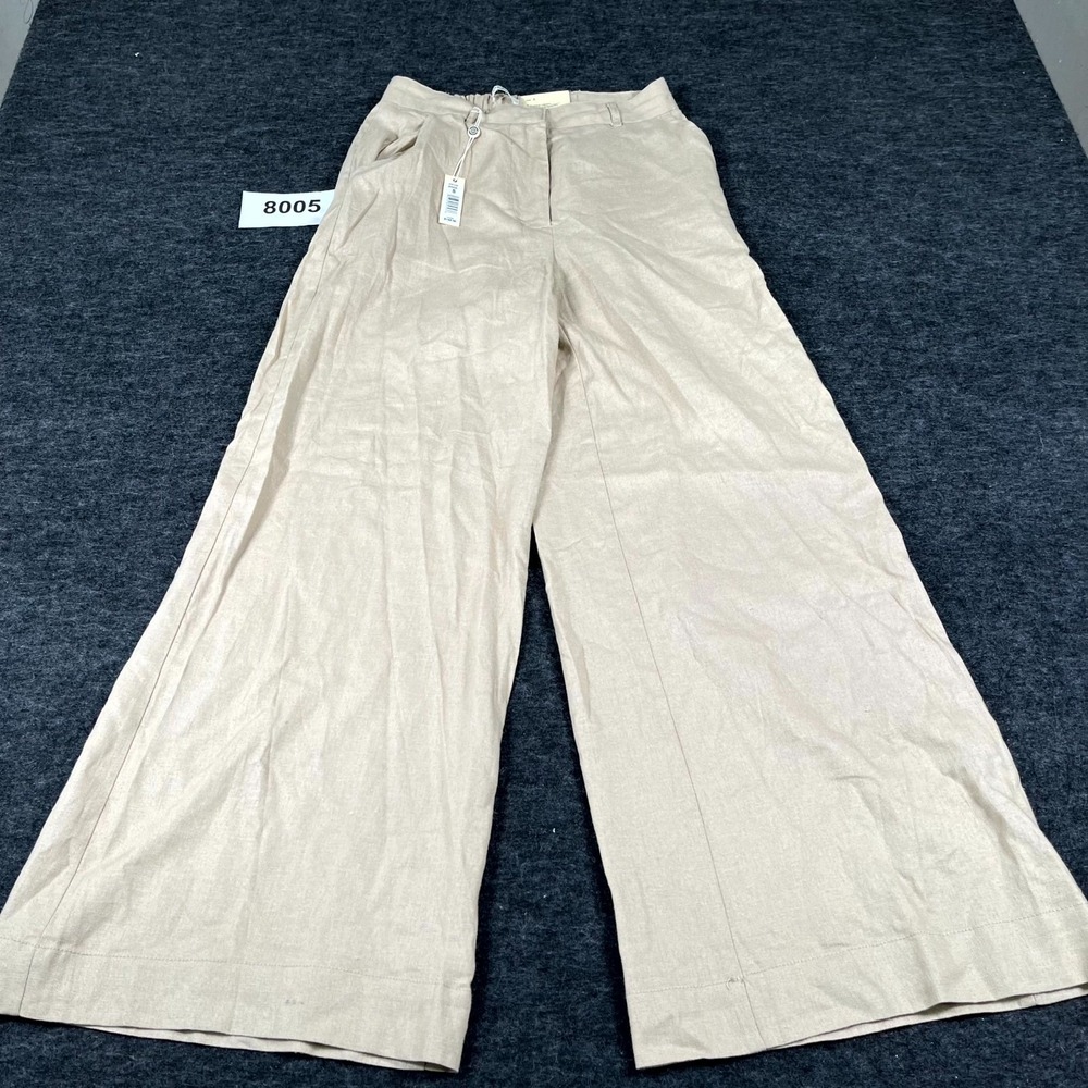Max Studio Wide Leg Pants Womens Small Beige Linen Flat Front Casual Outdoor